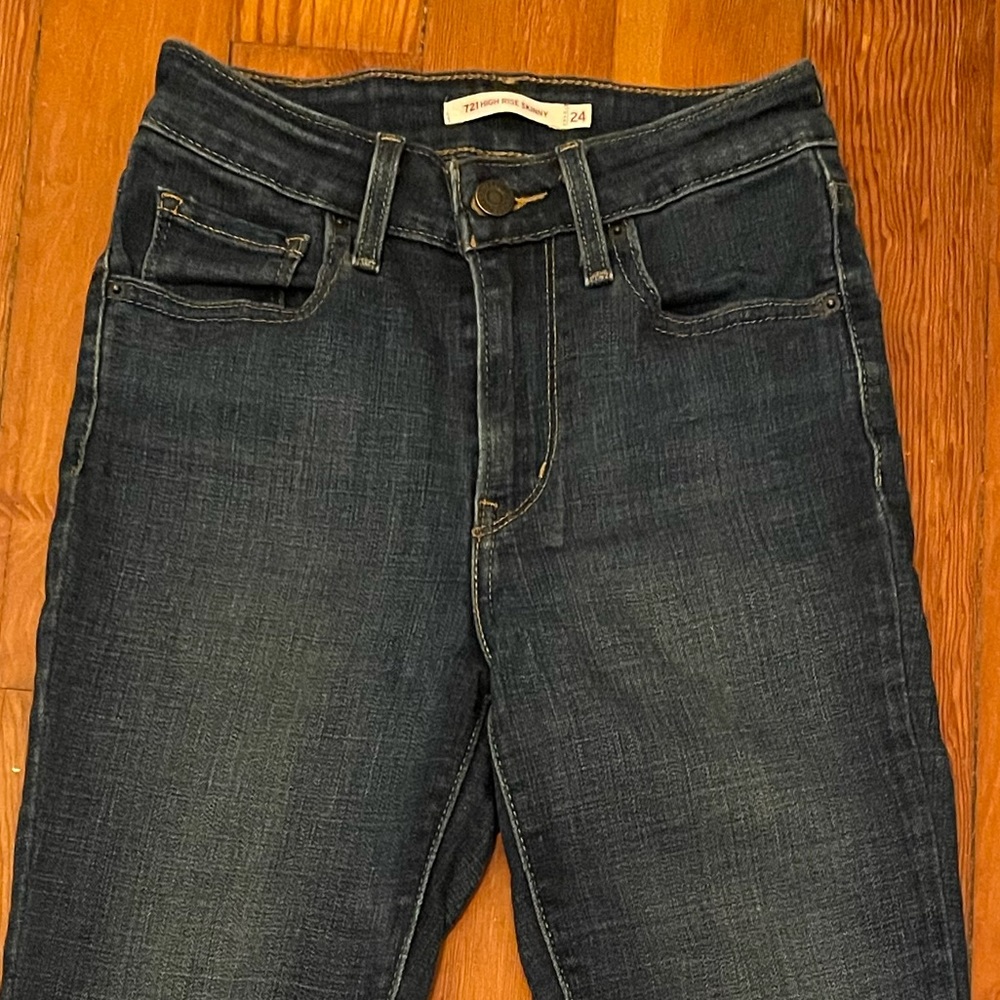 LEVIS 721 HIGH RISE SKINNY WOMENS DENIM BLUE JEANS HEMMED 24 - Picture 6 of 15